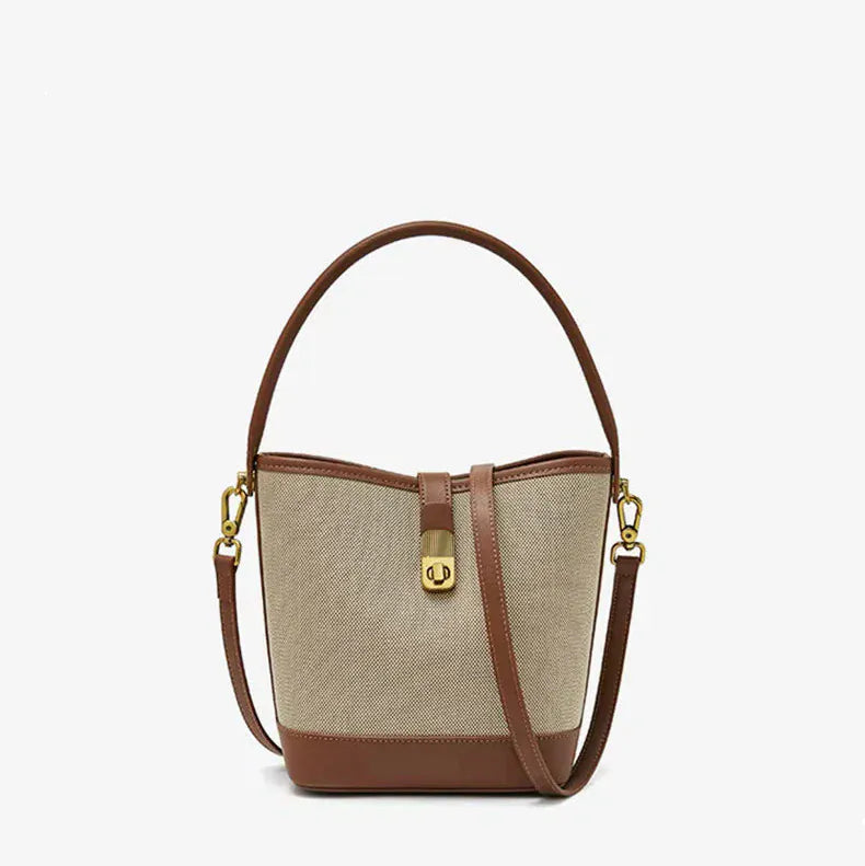 Sac seau toile bicolore Marron